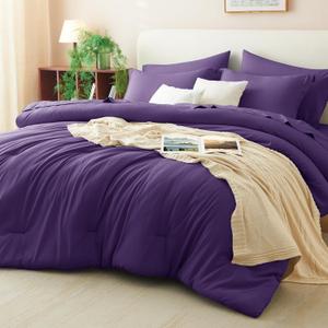 CozyLux Queen Comforter Set Purple, 7 Pieces Bed in a Bag Queen Comforter Set with Sheets, Luxury Soft Bedding Sets with Down Alternative Comforter, Fitted Sheet, Flat Sheet, Pillowcases & Shams