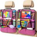 Helteko Backseat Car Organizer, Kick Mats Back Seat Protector with Touch Screen Tablet Holder, Back Seat Organizer for Kids with 9 Storage Pockets, Travel Accessories (2 Pack, Deep Pink)