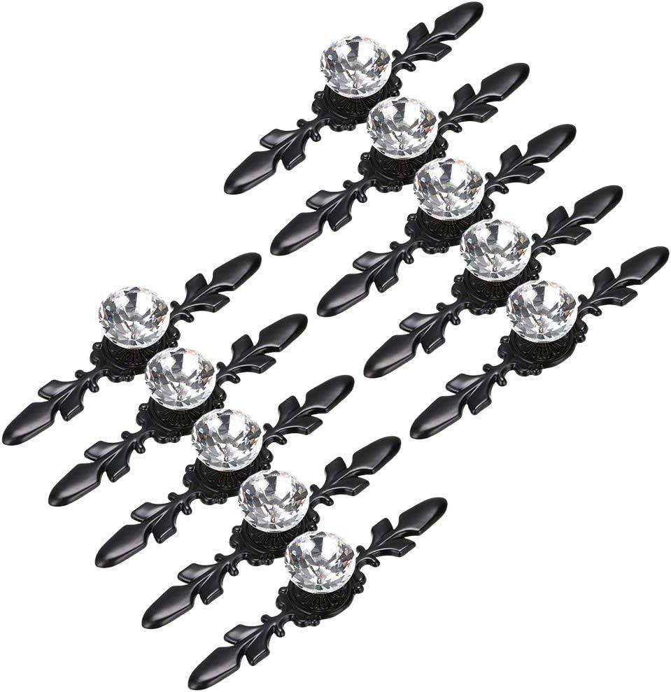 Sumnacon 10 Pcs 4.7" Drawer Dresser Knobs Pull Handles - Crystal Glass Diamond Decorative Knobs with Plate, Cabinet Cupboard Door Knobs with Screws for Kitchen Bathroom Office Decoration, Black