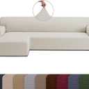 COVER QUEEN Sectional Couch Cover for L-Shaped Chaise Sofa, 1-Piece Washable Furniture Protector, Super Stretch Fabric, Pet Friendly for Dogs and Cats, Gallant, Ivory, Left-Facing Chaise
