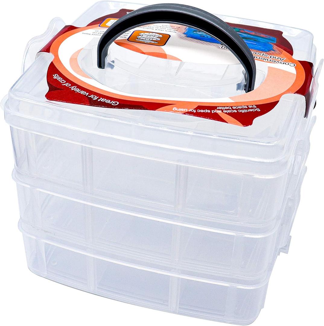 HengKe Craft Organizer Box 3 Layer Stackable Craft Storage Jewelry, Hardware, Craft Supplies Organizer with Adjustable Compartments for Accessories, Beauty Supplies, Art Supplies, Toy, Fuse Beads