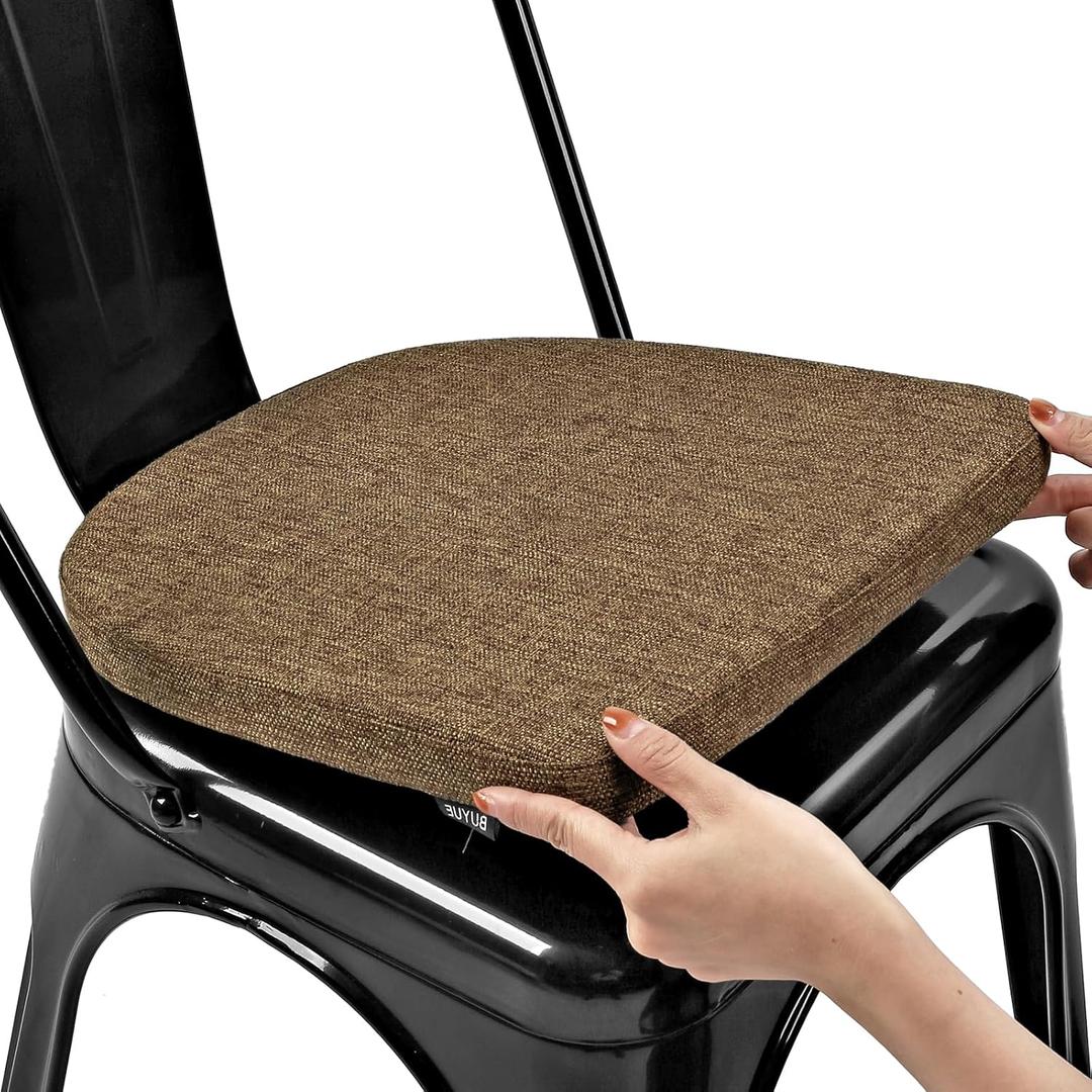 BUYUE Friendly Woven Fabric 14x14 Magnetic Cushion for Metal Chair 1 Piece, Enhanced Anti-Slip Seat Pad for Dining Kitchen Caf Stackable Chair (U-Shape, Brown, 1 Count)