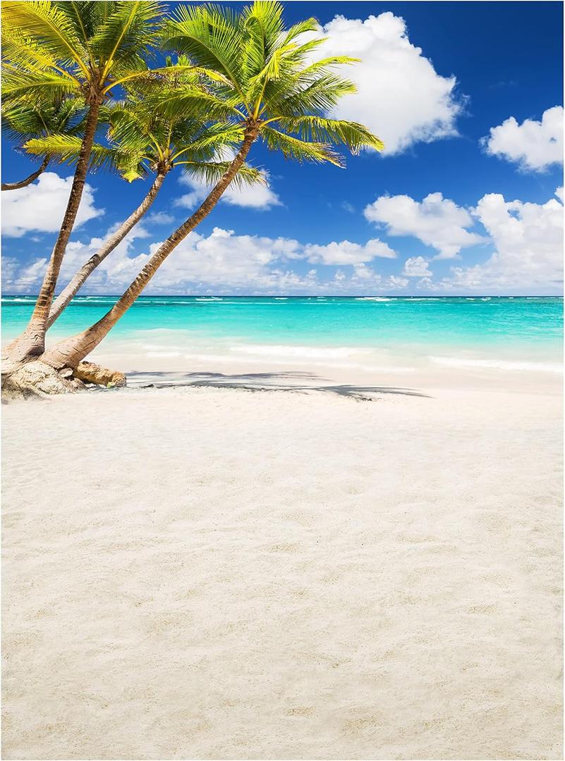 Allenjoy Tropical Seaside Beach Backdrop Summer Hawaii Island Palm Trees Photography Background for Boys Girls Portrait Holiday Travel Happy Birthday Party Dceor Banner 6x8ft Photo Booth Props