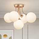 Bubble Glass Chandelier Sputnik Flush Mount Ceiling Light 5-Light Gold Flush Mount Ceiling Light Ball Milk Glass Sputnik Chandelier for Hallway Kithcen Dining Room Foyer Entrance Cloakroom Bathroom, 15.35inch