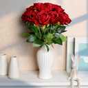 48 PCS Red Roses Artificial Flowers - Fake Silk Floral with Long Stems Bulk for Table Centerpieces DIY Bouquet Arrangements Wedding Party Bridal Shower Vase Decorations