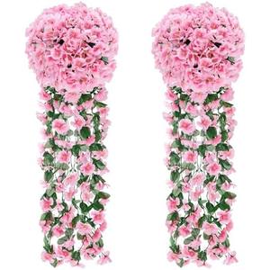 Der Rose 2 Packs Fake Hanging Plants Artificial Flowers for Outdoors Pink UV Resistant for Home Porch Balcony Garden Patio Decor