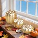 winemana 3 Pack Gold Pumpkins Thanksgiving Decorations- Fall Decor for Home, Table, Fireplace Mantel, Office, Elegant Decorative Pumpkin Autumn Indoor Decor