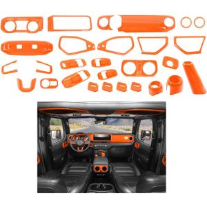 JWWY Interior Trim Kit Dress-Up Kit Decor Set Center Console Gear Shift Dashboard Panel,Door Window Switch Knob Speaker Cover Trim for 2024–2026 Jeep Wrangler JL JLU & Gladiator JT Oranger 28pcs