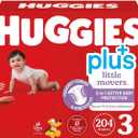 Huggies Plus Little Movers Diapers, Size 3, 204 Count, Disney Collection, 2-in-1 Active Baby Protection, Secure Fit, Extra Absorbent, 16-28 Pounds