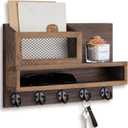 Lucundm Key Holder for Wall, Mail Organizer Wall Mount with Storage Compartment and 5 key Hooks for Coat, Dog Leash, Stylish Mesh Mail Holder, Home Decor Entry Way Organizer (Brown)