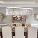 Rectangular Chandeliers for Dining Room, Modern Rain Drop Chandeliers, Hanging Pendant Crystal Chandelier Light for Kitchen Island, Beautiful Ceiling Light Fixture for Cafes Office of CRYSTOP (11-Silver L31.5" x W9.8" x H8.9")