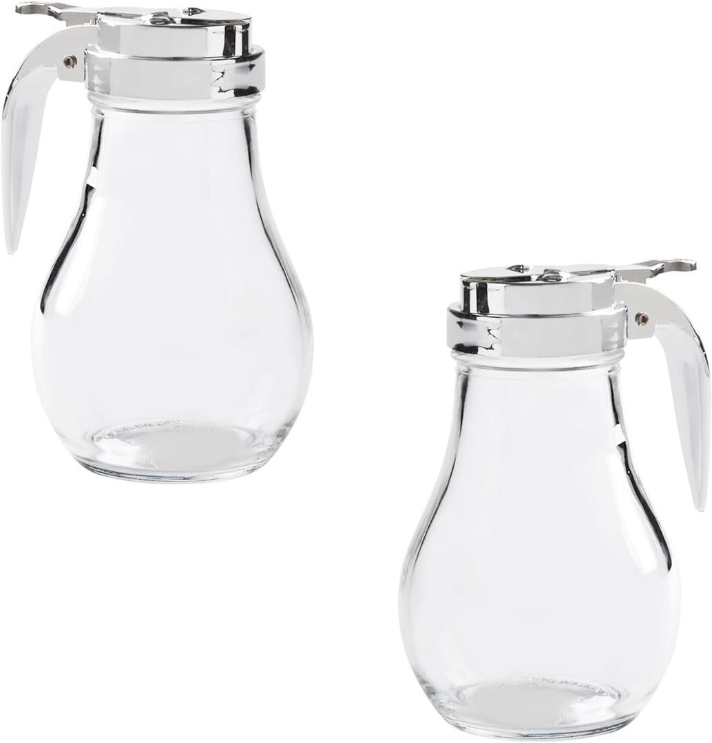 6 Oz. (Ounce) Glass Bulb Jar Syrup Dispenser, Sugar Dispenser, Retracting Spout, Dispensing Thumb-Lever, Pancake House Style (2)