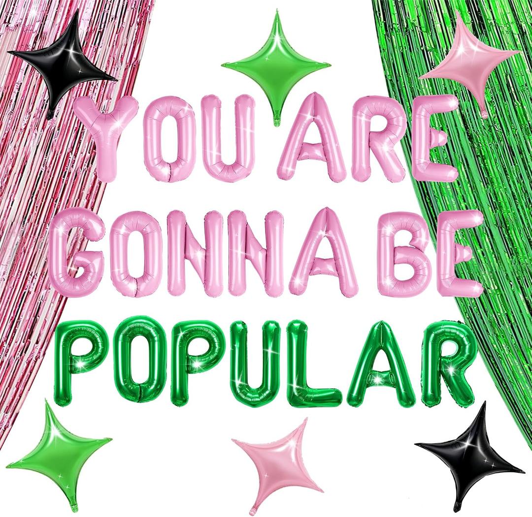 LaVenty You're Gonna Be Popular Balloon Banner for Witch Birthday Party | You're Gonna Be Popular Balloon Banner for Witch Birthday Party Pink and Green Princess Witch Party Decorations