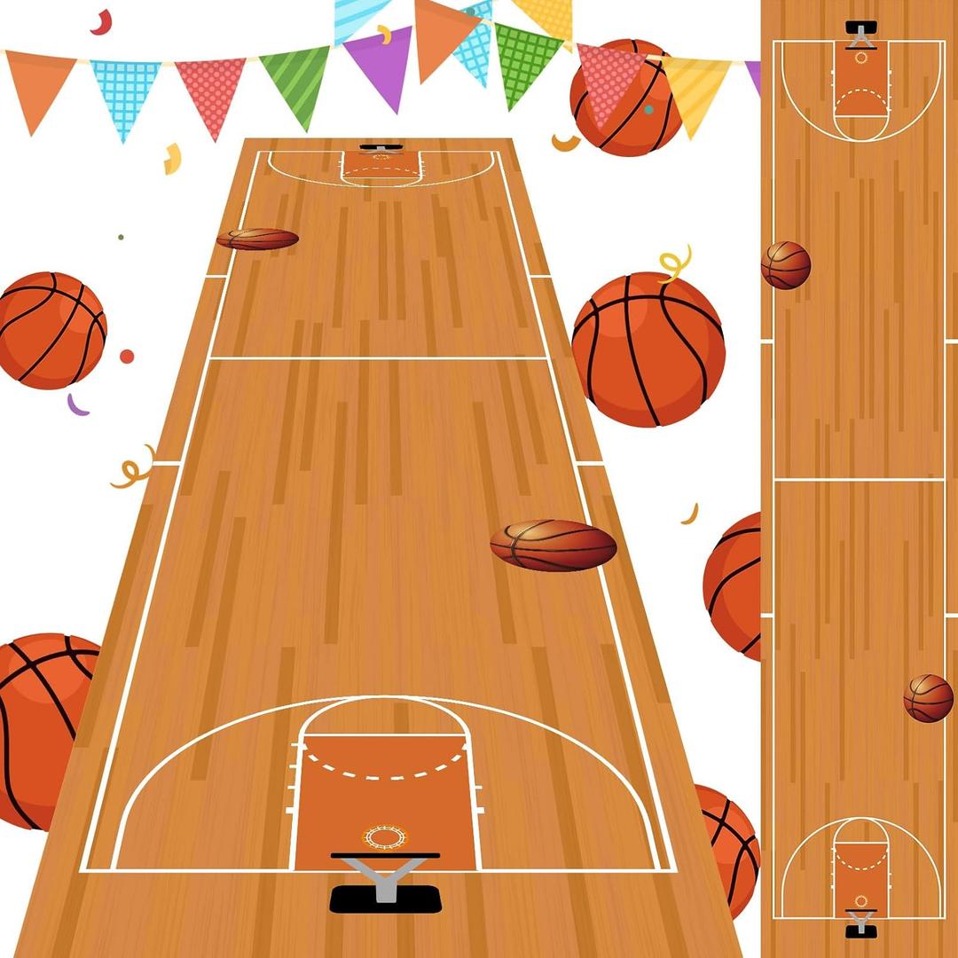 Thyle Basketball Party Carpet Runner Rug Party Hallway Aisle 10 ft Area Track Floor Runner Non Slip Basketball Sports Rug with 2 Carpet Tape for Decor Birthday Theme Gathering