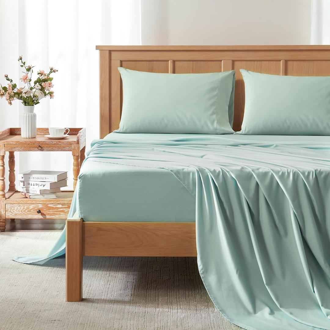 Comfort Spaces Coolmax Moisture Wicking Sheet Set Soft, Fade Resistant, All Elastic Deep Pocket Fits Up to 16" Mattress - Warm Weather Cooling Sheets for Night Sweats, Twin XL, Aqua, 3 Piece