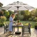Patio Kingdom 10ft 3-Tier Patio Umbrella with 32 Solar Powered LED Lights, Windproof Outdoor Market Umbrella for Deck, Poolside & Garden, Sturdy Push-Button Tilt Table Umbrella, Creamy White