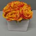 Fule Artificial Silk Rose Flower Centerpiece Arrangement in Glass Vase with LED Light for Home Wedding Decoration (Orange)