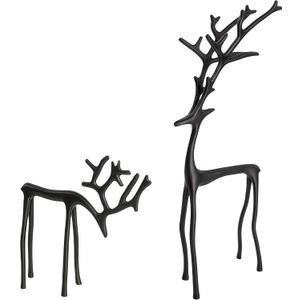 Set Of 2 Iron Reindeer Christmas Decoration Decor Black Gold Deer Metal Figurine Table Top Indoor Bronze Sculpted Mini Brass Statue Deer Tabletop Statue Skinny Small Decorative Mantle Stand (Black)