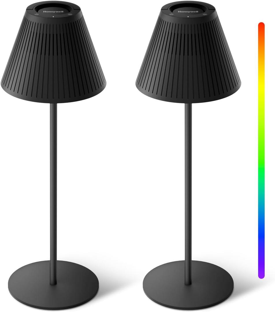 Honeywell M1 Cordless Small Table Lamp Rechargeable, 5200mAh Battery Operated LED Table Lamp, 4 Color 9RGB Stepless Dimmable Touch Control Night Light for Bedroom Restaurant Bedside (2, Black)