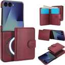 For Samsung Galaxy Z Flip 7 Case with 2 in 1 Detachable Magnetic Wallet, 4 Card Slots and Cash Slot,Compatible with MagSafe Wireless Charging, RFlD Blocking - Red