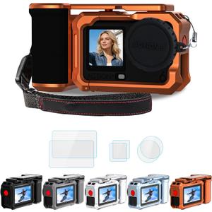 YETAKKR Camera Protection Kit for DJI OSMO Action 6 Aluminum Grip Set - 11-Piece Bundle: Street Photography Handle + Protective Cage + 9H Screen Protector + Wrist Strap Bundle Accessories (Orange)