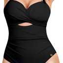 Popilush Tummy Control Swimsuits for Women - One Piece Shapewear Bathing Suit Slimming Removable Straps for Beach (Color: Black) (Size: Large)