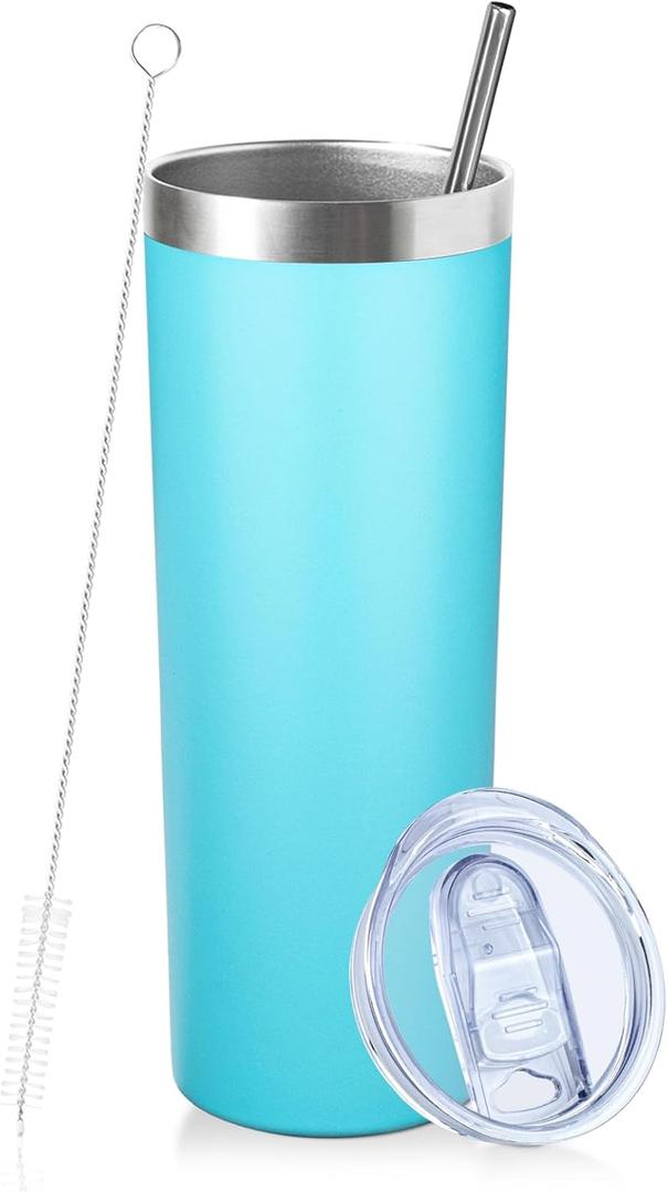 20 oz Skinny Tumbler with Lid and Straw,Stainless Steel Vacuum Insulated Tumbler Cup Double Wall Leak-proof Coffee Mug,Travel Thermal Water Tumbler for Home,Office,Outdoor (Baby blue,1)