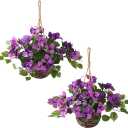 INQCMY Artificial Flower of Outdoor Bougainvillea 2 Pcs Uv Resistant No Installation Required Fake Hanging Basket Plants Suitable for Front Door Porch Courtyard Garden (Double Lotus)