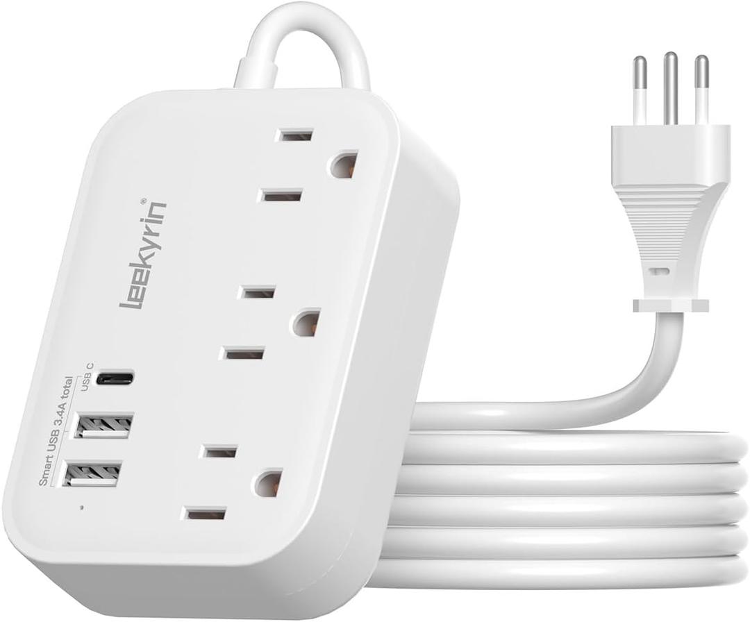 Italy Travel Plug Adapter, Type L Adapter for Travel with 3 Outlets 3 USB Ports (1 USB-C 3.4A), 3ft Wrapped Around Extension Cord, Power Adaptor for US to Italy Chile Rome Uruguay Milan Libya