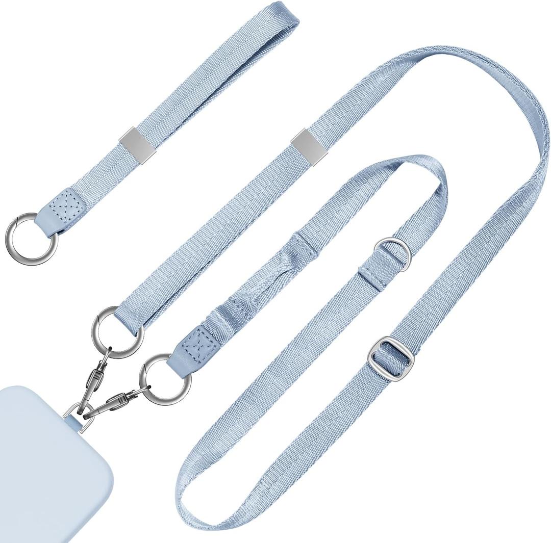 Posadina Phone Lanyard 2 in 1, Anti Theft Phone Strap Crossbody for Women, Adjustable Phone Wrist Strap (Sky Blue)