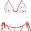 VOLAFA Women's Triangle Bikini Set String Swimsuit Print Tie Smocked Ruched Two Piece Bathing Suit (Size 8)
