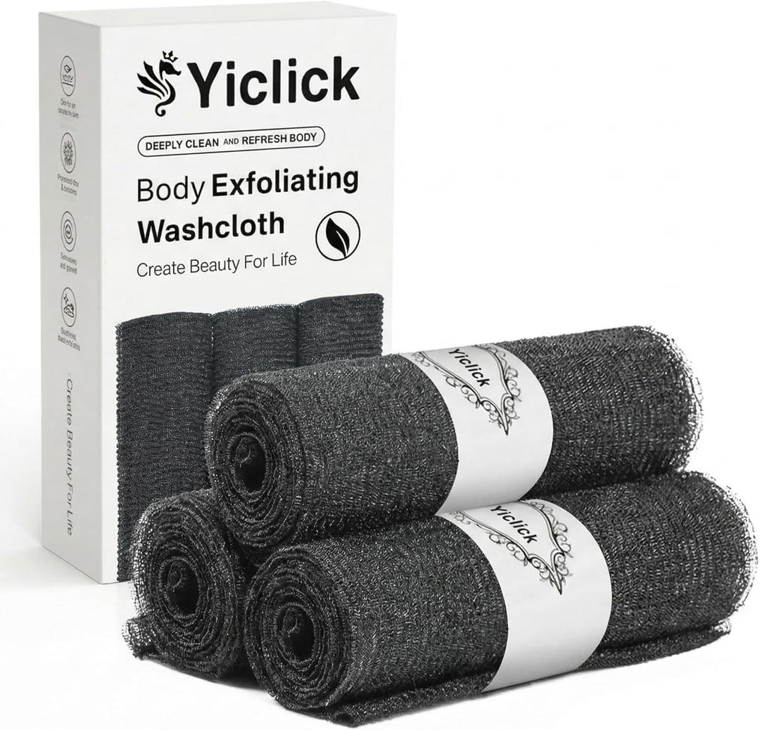 Yiclick Exfoliating Washcloth Towel- Exfoliating Body Scrubber Exfoliator, Back Scrubber for Shower Bath, Exfoliate Rags Wash Cloths, Loofah Lufa Sponge, Body Scrub & Exfoliation Women Men, Coal