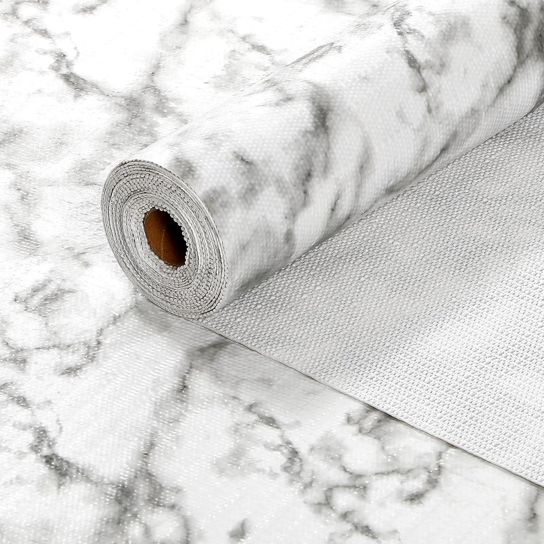 Drawer and Shelf Liner, Non-Adhesive Kitchen Cabinet Liners,Strong Grip Non-Slip Waterproof Washable Mats,Durable Bathroom Cupboard Shelves Mat,White Marble(12 in x 10 FT) (11.8"W x 118"L)