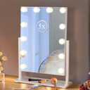 Vanity Mirror with Lights, Makeup Mirror with 12 Dimmable Bulbs 3 Color Lighting Modes,Detachable 5X Magnification Mirror,360Rotation (Off White)