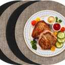 Round Placemats Set of 4, Faux Leather Heat Resistant Place Mats Reversible Waterproof Oil-Proof Non-Slip Wipeable Mat for Kitchen Dining Table Indoor Outdoor, Black Khaki