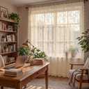Horaldaily Beige Lace Curtains for Living Room and Bedroom, Boho Farmhouse Floral Sheer Curtains, Rod Pocket, Light Filtering, Vintage Sheer Drapes, 55" W x 63" L, 2 Panels