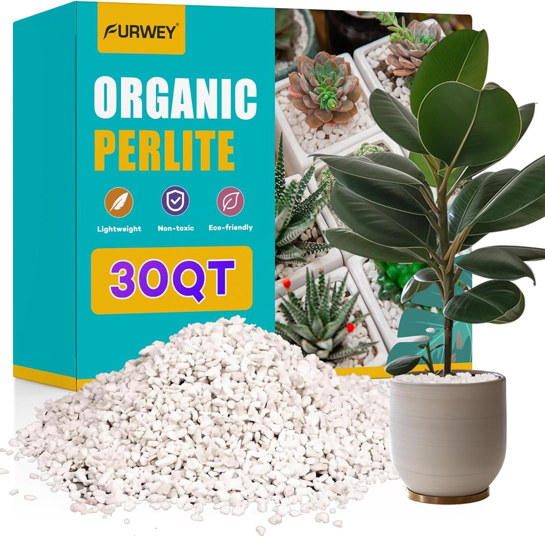 30QT Organic Perlite for Plants,3-6mm Horticultural Perlite 100% Natural for Gardening,for Indoor & Outdoor Plant to Enhanced Drainage and Promotes Soil Root Growth