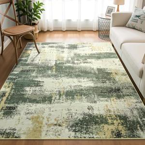 4x6 Area Rug, Modern Abstract Carpet for Bedroom, Soft Washable Rugs for Living Room, Non Slip Thin Low Pile Floor Carpets for Dorm Dining Room Entryway Office Decor, Green