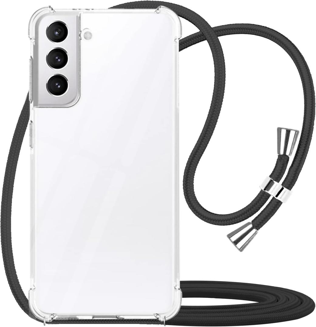 YESPURE Crossbody Case for Samsung Galaxy S22 5G,Phone Case for Galaxy S22 [ with Adjustable Lanyard Strap ] Clear Soft Slim TPU Shockproof Protective Cover for Women Girls - Black