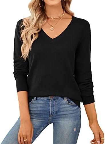 QUALFORT Women's Sweater 100% Cotton Long Sleeve Pullover Sweater Soft Lightweight Knit Tops 2025, Large
