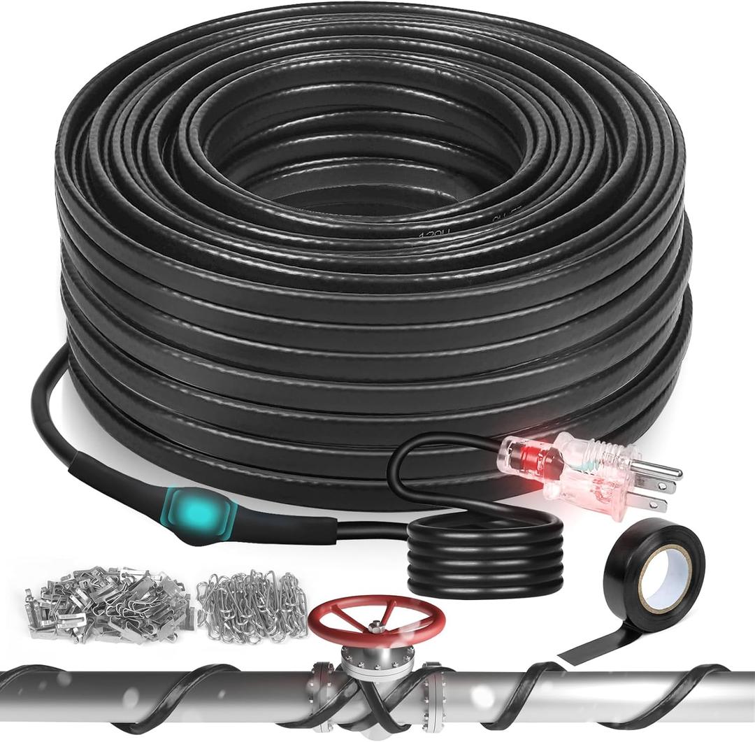 3FT-160FT Pipe Heat Cables Heat Tape for Water Pipes, -40F Deicing Pipe Heat Cable,Frezze Protection for Heat Trace Cable for Metal, Plastic Home Pipes,Gutter,120V 5W/ft160FT