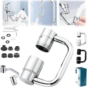 Universal Sink Faucet 1440 Rotatable Faucet Aerator Extension, U Shaped Faucet Extender, 360 Rotating Faucet Extender for Bathroom Sink/Kitchen, Sink Faucet Extender, 2 Modes Adjustable (Silver)