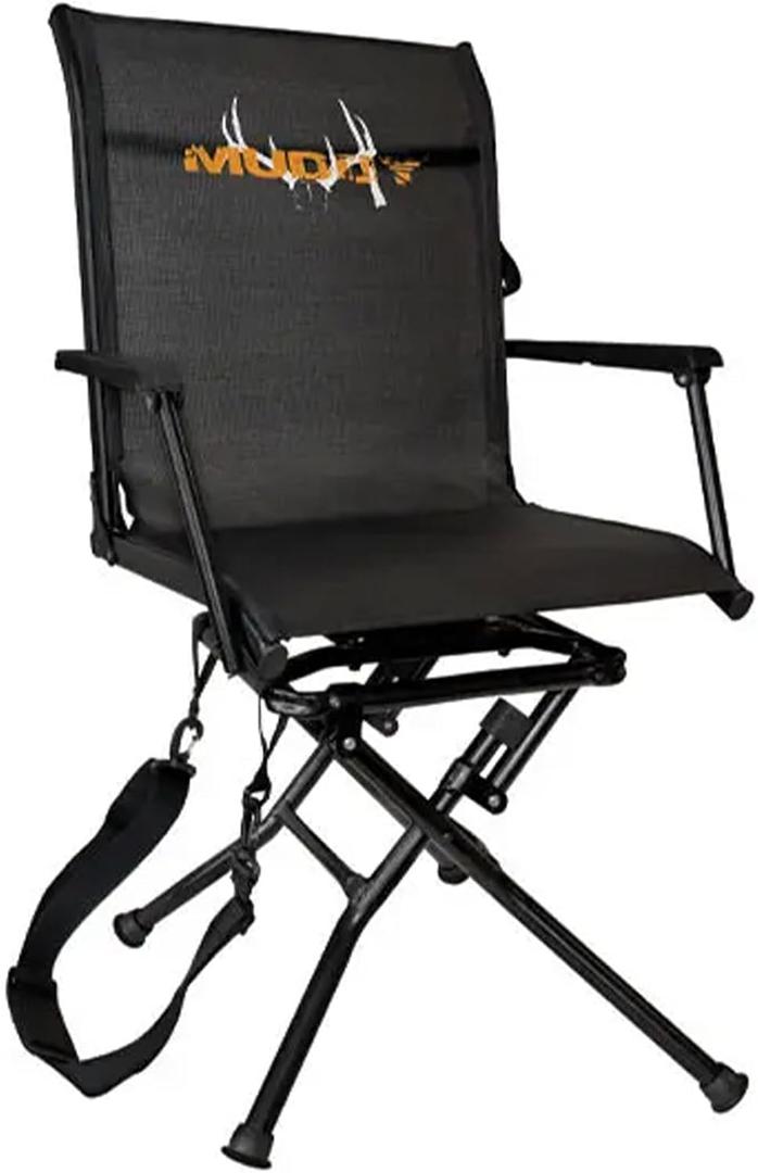 Muddy Swivel Ground Seat with Adjustable Legs - Durable Foldable Portable Hunting Outdoor 360 Degree Flex-Tek Seat with Integrated Armrests & Removable Carry Strap, 300 Lbs. Maximum Capacity, One Size