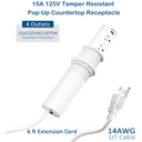 2.5 inch Hole Pop up Outlet for Countertop,20W USB C,4 USB Ports,4 Outlets 15Amp Tamper Resistant Receptacle Flush Mount, Space Saver Recessed Outlet,1875W,ETL Listed (White)