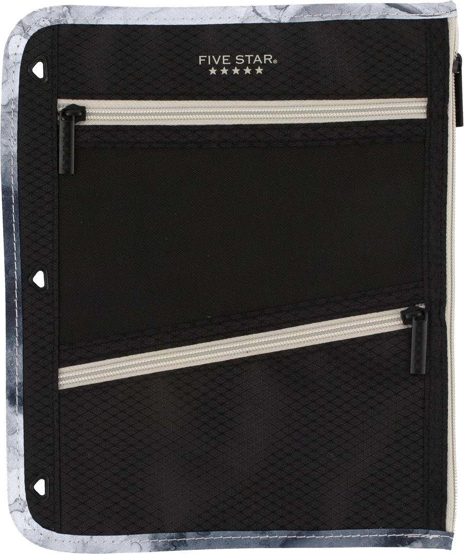 Five Star Pencil Pouch, Pen Case, 3-Pocket Zipper Pouch, Fits 3-Ring Binder, Storage Organizer for Classroom Supplies Earbuds Chargers Cables Makeup, Black/Grey (506420A-ECM), 11 x 9 inches