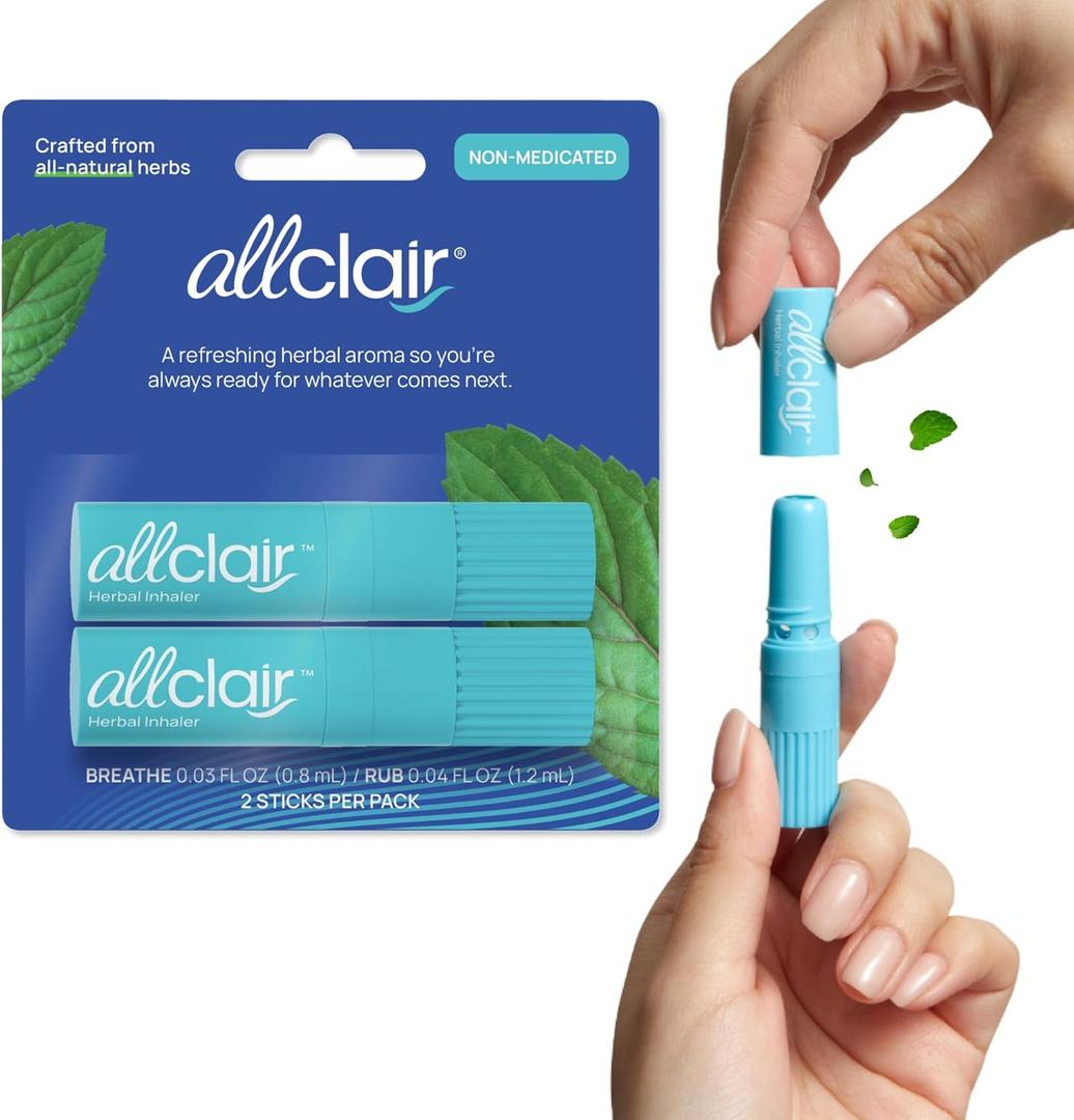 Allclair Nausea Relief Inhaler for Motion & Morning Sickness Fast-Acting, Non-Drowsy, Natural Alternative to Pills & Patches, Travel Essential (2 Inhalers)