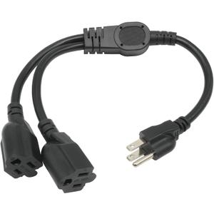 1.5 FT Extension Cord Splitter 1 to 2, 3 Prong Indoor Power Outlet Splitter, 16AWG Cable Wire Extender Space Saver for Halloween Lights, Christmas Decorations, Computer, Scanner, Black