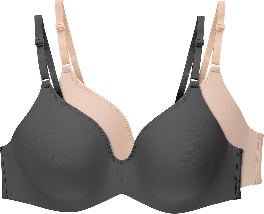 Hanes Women's Invisible Look Underwire Adjustable T-Shirt Bra (2 Pack) (40C)(Color: Black/Soft Taupe)