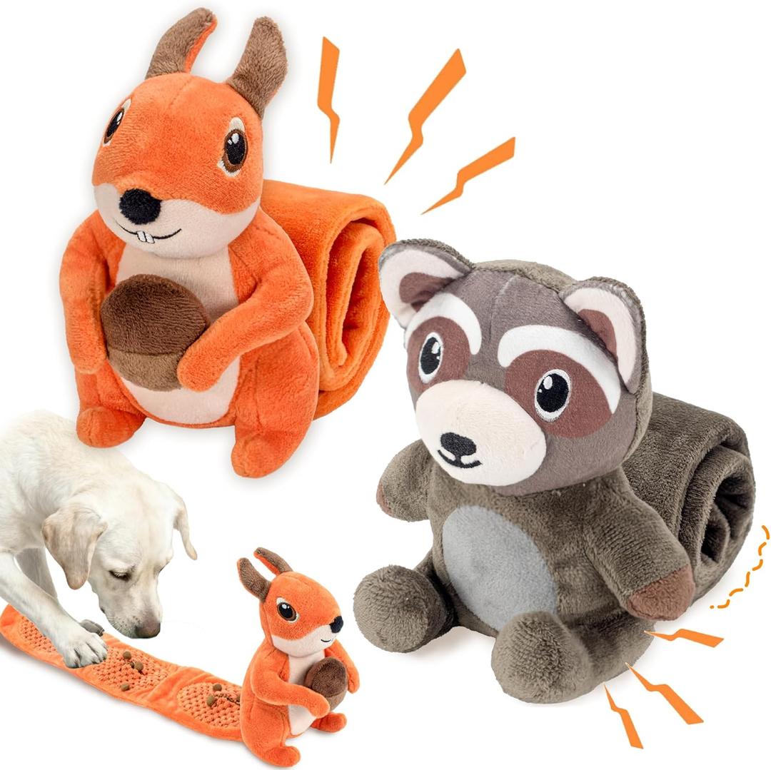 2-Pack Plush Squeaky Dog Toys, 23-Inch Snuffle Puzzle Tug of War Toy with Roll-Up Treat-Hiding Crinkle Tail, Enrichment Toys for Small & Medium Dogs to Relieve Boredom & Mental Stimulation