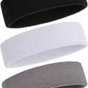 ONUPGO 3 Pack Sweatbands Sports Headbands for Men & Women,Cotton Headband Terry Cloth Sweatband for Tennis,Basketball,Football,Gym,Working Out - Moisture Wicking Elasticity (3 Black/Gray/White)